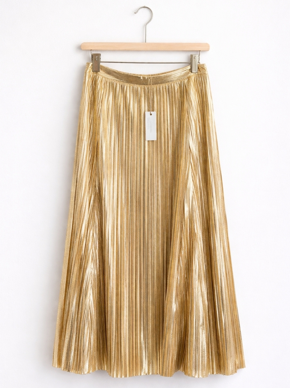 Anthropologie Maeve Metallic Gold Pleated Midi Skirt
